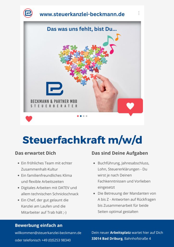 Stellenanzeige Steuerfachkraft